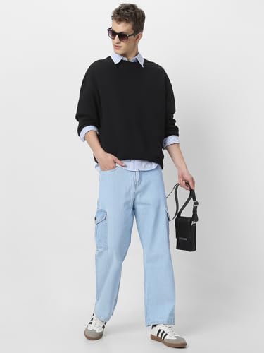 Image of Neostreak Men's Loose Baggy Fit Washed Cargo Jeans with 6 Pockets Non-Stretchable