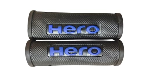 Image of VGZ Premium Anti-Slip Motorcycle Handle Grip Set with Blue Logo | Heavy Duty Rubber | Universal Fit for Bikes | Comfortable & Vibration Resistant