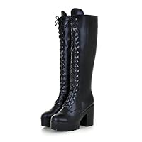 ZhiQin Chunky Block Punk Combat Boots for Women Lace Up Gothic High Heel Platform Ankle Booties Motorcycle,Black,1 UK