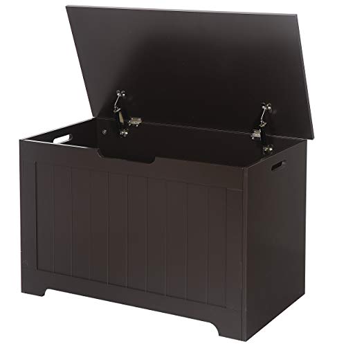 Image of Epetlover Toy Box Storage Chest for Girls Boys, Wooden Storage Trunk Bench w/Flip-top Lid & Safety Hinge, Kids Room Play Room Nursery Organizer, Bedroom Storage w/ 100L Storage Area (Brown), (F1-51)