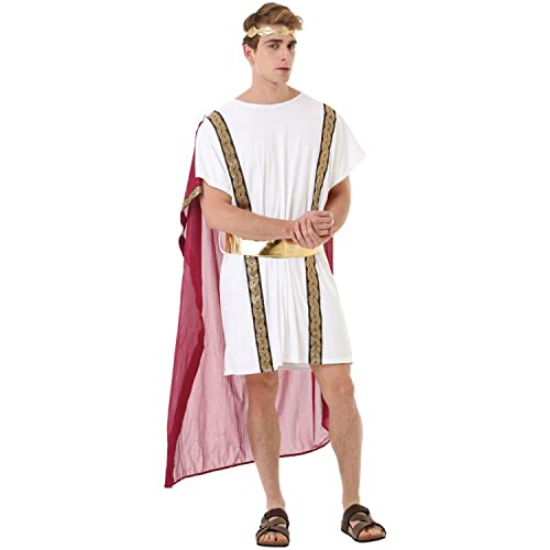 Roman Emperor Men's Halloween Costume - Julius Caesar & Greek Toga King Robe (Medium)