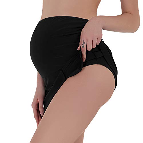 Bhome Maternity Swim Skirt Bikini Bottoms Over Belly Ruched Tankini Skirted Swim Shorts Black M #TOP3