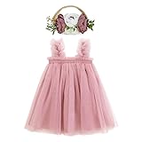 Durio Baby Tulle Tutu Dresses for Toddler Girls First Birthday Outfit Girl 1st Fairy Gifts Easter Festival Dress Up with Flower Headband A Dusty Rose 0-6 Months
