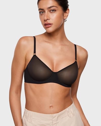 INLYRIC Women's Sheer Demi Balconette Bra - Sexy Mesh Unlined Underwire See Through Demi Bras Black 36C - Image 6