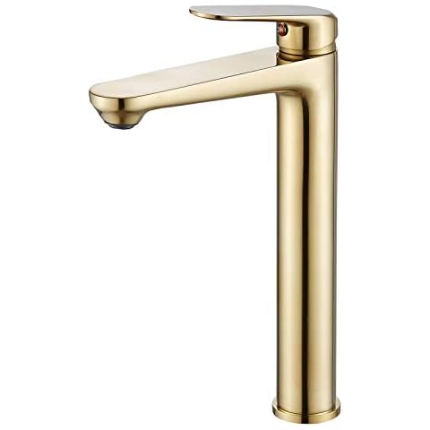 Kelelife Bathroom Sink Tap Basin Mixer, Gold Brushed, Counter Top Mono Sink Tap with Tall Spout Cover
