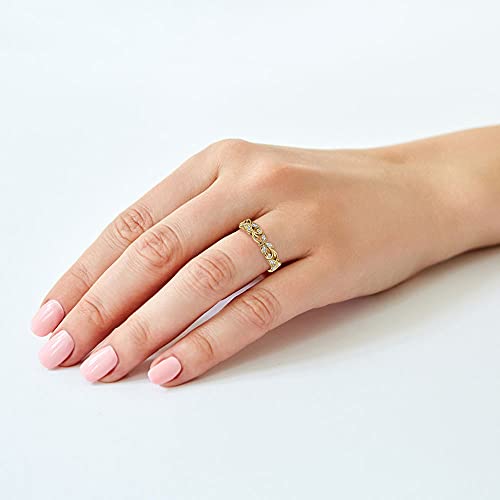 Stackable Floral Vine Leaf 0.07 Cttw Diamond Wedding Rings For Women; Anniversary Or Promise Rings For Her In 18K Yellow Gold Vermeil; Gold-Plated Silver Rings For Women (I-J Color, I2-I3 Clarity), #TOP3
