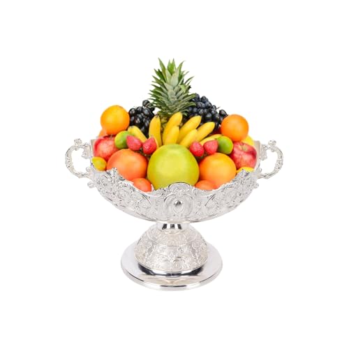 Cyrank Footed Fruit Bowl, Silver Fruit Bowl for Kitchen Counter Fruit Trays for Serving for Party Decorative Plate for Temples Sacrifices Home Decoration