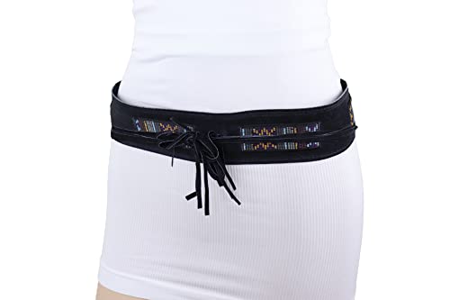 Women Ethnic Fashion Indian Style Tie Belt High Waist Hip Wrap Around Faux Leather S M L Black Color3