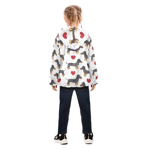 OTVEE Doodle Dachshund Valentine Heart Kids Hoodie Jacket Fall Spring Full Zip Warm Outwear Coat4