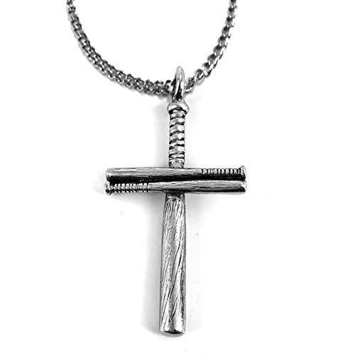Made in USA Baseball Bat Cross Necklace Antique Silver 24 inch Chain Necklace