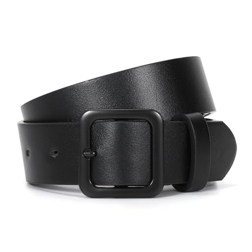 XZQTIVE Women’s Leather Belts for Jeans Pants Dresses Fashion Ladies Black Belt with Square Buckle4
