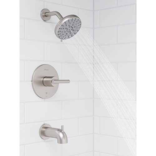 Kit de grifería para bañera y ducha Pfister Zeelan con cartucho de válvula, cabezal de ducha multifunción, acabado Spot Defense niquel cepillado, juego completo para baño con regulación de agua, modelo 8P8WS2ZLSGS miniatura 3