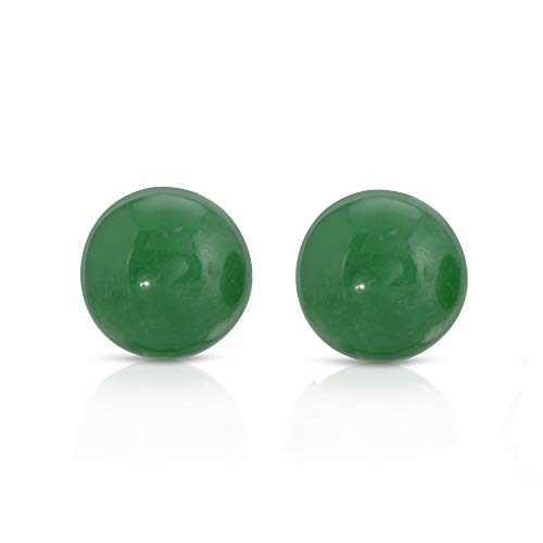 14K Yellow Gold Large 10mm Genuine Jade Stud Earrings (10mm,