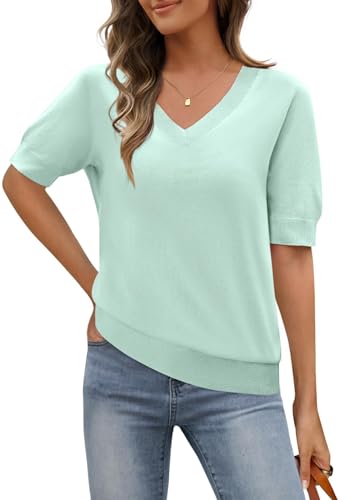 MEROKEETY Women's Short Sleeve Sweater Summer Business...
