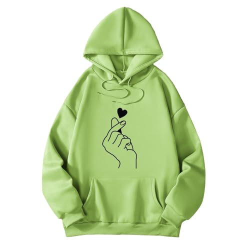 Generisch 2025 Mujer Invierno Oversized Fashion Sudadera con Capucha Estampado Cuello Redondo Anime Vestidos, verde, XL