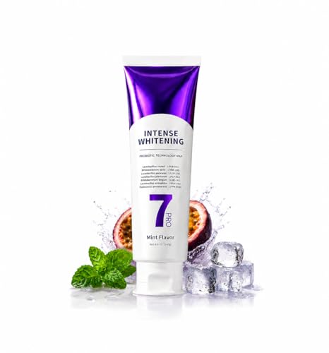 7 Pro Intensive Whitening Zahnpasta Intense Whitening 7 Pro mit aufhellenden Perlen und 7 Probiotika für tiefenwirksame Reparatur Für frischen Atem weiße Zähne entfernt Verfärbungen (1 Stück)