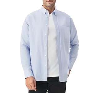 Mens Cotton Shirts Casual Long Sleeve Overshirt Dressy Stretch Office Shirts with Pocket