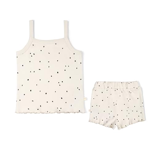 Image of MakeMake Organics GOTS Certified Organic Cotton Baby Kids Toddler Girl Top and Short Outfit Set - Pixie Dots, 3-4 Years