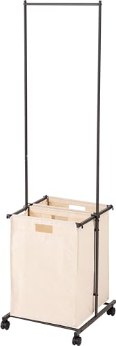 ランドリーハンガー キャスター付き バスケット付き 取り外し スチール 洗濯 ランドリーバスケット 洗濯物 収納 シンプル 洗濯カゴ 洗濯物入れ (ダークグレー, 棚無し)