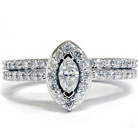P3 POMPEII3.90CT Fancy Marquise Diamond Engagement Ring Set 14K White Gold Pave Halo Vintage Like Bridal Bands