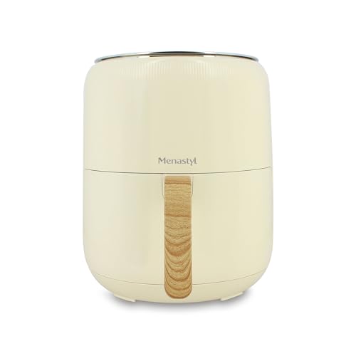 MENASTYL - Fritteuse ohne Heißluftöl Colorama – ohne PFAS – 4,5 l – 8 Programme – Temperatur einstellbar bis 200 °C – Timer 1 Stunde – Korb und Gitter spülmaschinenfest (cremefarben)