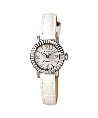 �J�V�I Casio SHE-4036L-7AUDR Ladies Sheen White Leather Strap Watch ���� ���f�B�[�X �r���v �y���s�A���i�z