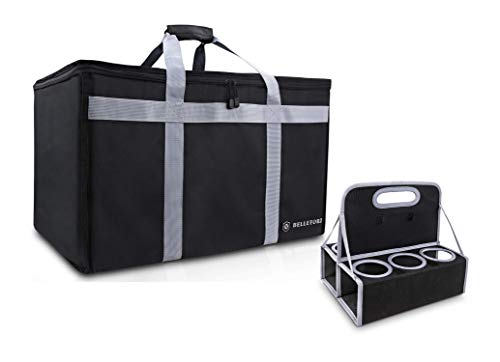BELLEFORD Insulated Food Delivery Bag + Cup Carrier COMBO XXL - 23x14x15" Waterproof Grocery Storage [Warm & Cool] - Lunch Buffet Server, Warming Tray, Pizza Box, Chafing Dish + Drink Carrying Case