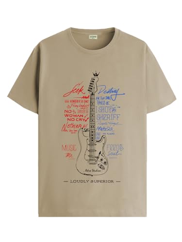 Image of ADRO Guitar Design Printed T-Shirt for Men - 100% Cotton, Regular Fit, Soft Breathable Fabric.