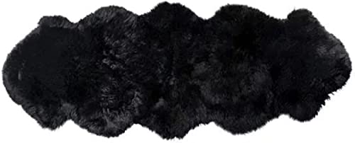 Woolous Genuine Sheepskin Rug 180x60 cm – Large Double Pelt New Zealand Sheep Skin, Extra Thick & Fluffy, Warm Black Fur Rug for Bedroom, Living Room, Sofa & Home Décor (Black)