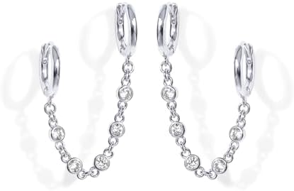 PAVOI 14K Gold Chain Earrings for Women | Double Piercing Dangle ...