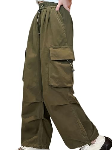 Image of Girls Street Dance Wide Leg Trousers Loose Casual Cargo Pants 6-12 Year