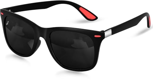 Image of PIRASO Wayfarer, Clubmaster, Sports Sunglasses (For Men & Women, Black, Red)(FT KC BLACK RED)