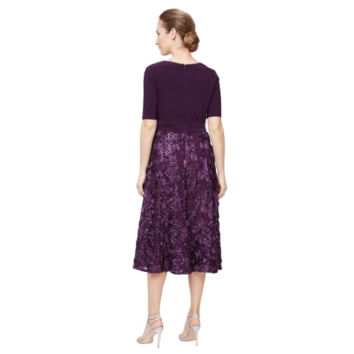 Image of Alex Evenings Women's Tea Length Dress with Rosette Detail