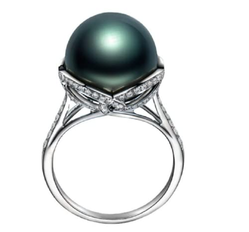 Awmnjtmgpw 925 Sterling Silver Cut Large Freshwater Pearl Ring - Black Pearl Lady Wedding and Party Ring - Size 6-10 (Size 6)3
