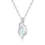 CiNily Opal Necklace for Women Teen, Silver Plated Dainty Pendant Necklace Gemstone Necklaces Created White Opal Jewelry Gifts