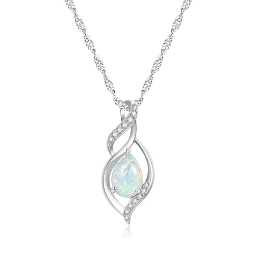 CiNily Opal Necklace for Women Teen, Silver Plated Dainty Pendant Necklace Gemstone Necklaces Created White Opal Jewelry Gifts