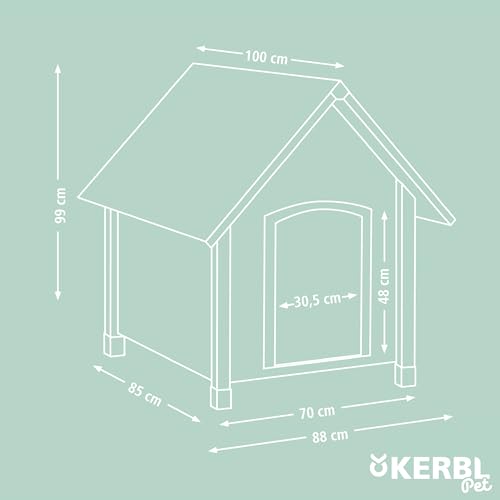 Kerbl Pet Hundehütte, Hundehaus, braun/grün, 100x88x99cm, Holz, wetterfest, Hunde, höhenverstellbare Füße, Bitumendach