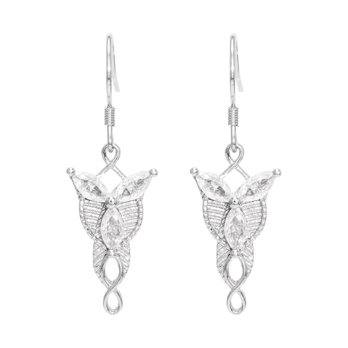 925 Sterling Silver Lord of the Rings Earrings, LOTR Arwen Evenstar Drop Dangle Earrings, Hobbit Jewelry Gift for Women, 1.42x0.47 Inches