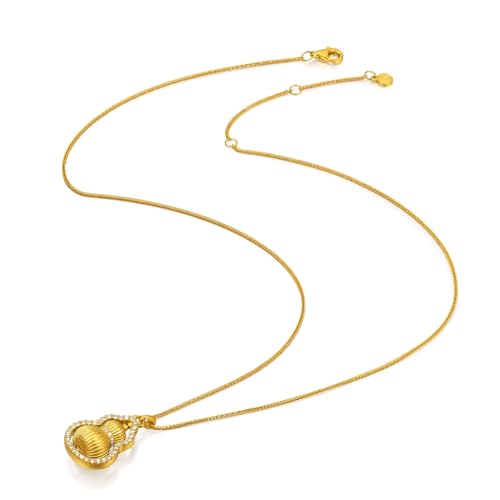 CHOW SANG SANG 999.9 24K Solid Gold Diamond Cultural Blessings Auspicious Gourd WULU Necklace for Women & Men Size 47cm 95749N Price-by-Weight 8.5g Gold4