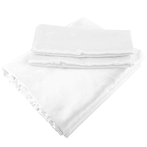 Juego de sábanas de satén de seda de imitación de color sólido, sábana bajera, sábana lisa y funda de almohada para accesorios de cama (#2)