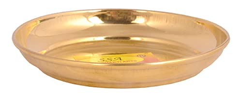 Shiv Shakti Arts® Pure Brass Plate Small Pooja Bhog Plate for Gifting Diwali Special (1 Piece)