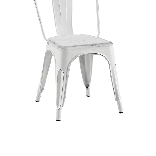 AC Pacific Stackable Metal Dining Chairs Set of 4 for Indoor and Outdoor Use, Durable Stacking Seat, Farmhouse Kitchen, Bar, Patio, Bistro, Cafe, Industrial Style, Sanded Matte White