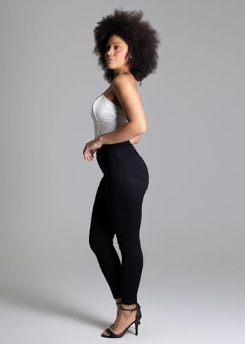 Calça Jeans Feminina Tecido Macio Com Elastano Cintura Alta Sawary Push UP Original Preta Nº 40