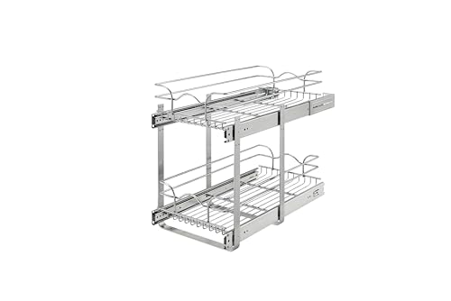 Rev-A-Shelf 5WB2-1222CR 12 x 22 Inch Two-Tier Kitchen Organization Cabinet Pull Out Storage Wire Basket, Chrome