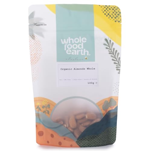 Wholefood Earth Organic Almonds Whole – 100g | Raw | GMO Free | Vegan | High Fibre | Source of Protein | Certified Organic