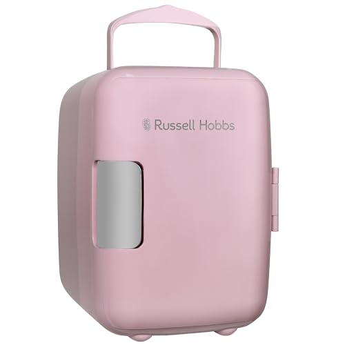 Russell Hobbs 4L/6 Can Portable Mini Cooler & Warmer for Drinks Cosmetics/Makeup/Skincare AC/DC Power Retro Style Pink For Bedroom Home Caravan Car RH4CLR1001P
