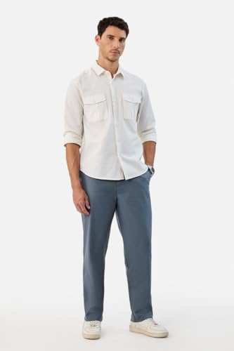 Image of SNITCH Men Casual Trousers| Baggy Fit Mid Rise Solid Plain Front Style | Breathable Cotton Blend & Lightweight Linen Fabric for Summer & Everyday Outings
