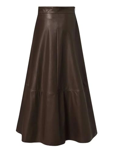 Women Solid Color Faux Leather Maxi Skirt High Waist Elegant Zipper Back Casual Office Party Skirts3