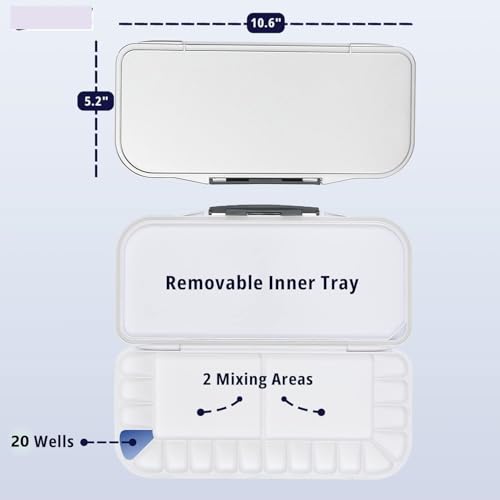 Image of ANMOL Art & Frames Artists' AIRTIGHT Palette 20 Wells for Watercolour and Gouache with a Removable Clear Tray