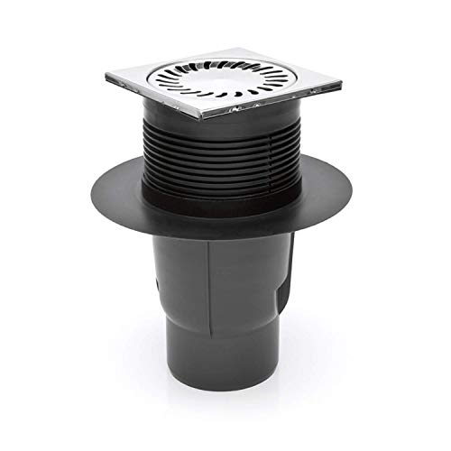 Senkrechter Kanalisationsablauf Keller Hof Haus DN 110-150 x 150 mm Edelstahl bis 300 kg Kanal Ablauf (MKK327SN) Geruchsklappe Rückstauklappe Balkon Terrasse Bad Carport Garagen abfluss entwässern
